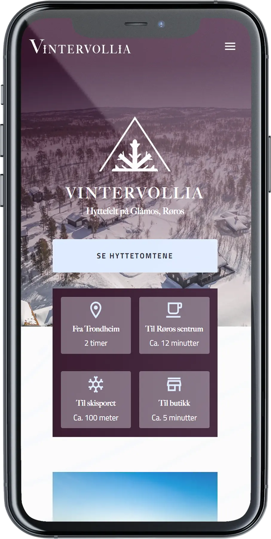 Vintervollia hyttefelt på mobil